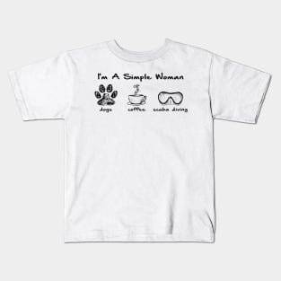 I'm A Simple Woman Dogs Coffee Scuba Diving Kids T-Shirt